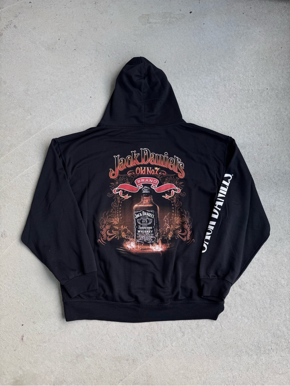 Jack Daniels Black Pullover Hoodie with Orange Accent Bottle Graphic